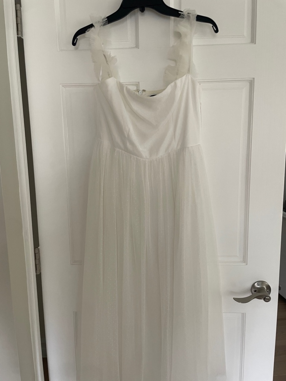 Lulu's Ivory White Tulle Maxi Dress with Feather Straps